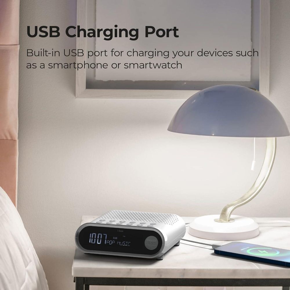 i-box Bedside Alarm Clock with DAB Radio - White