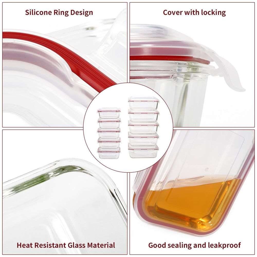 10 PCs Rectangle Airtight Glass Food Containers with Lids - Storage Kitchen Containers