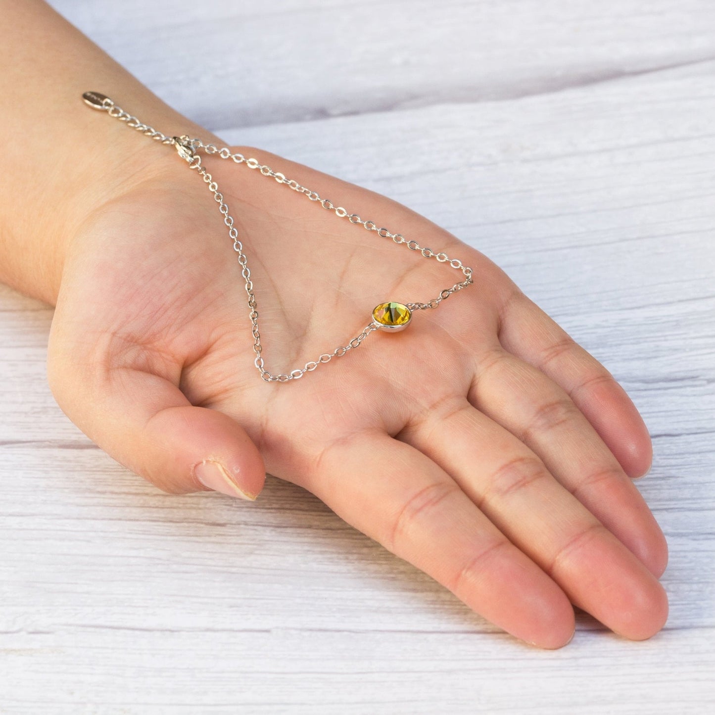 Yellow Crystal Anklet Created with Zircondia® Crystals