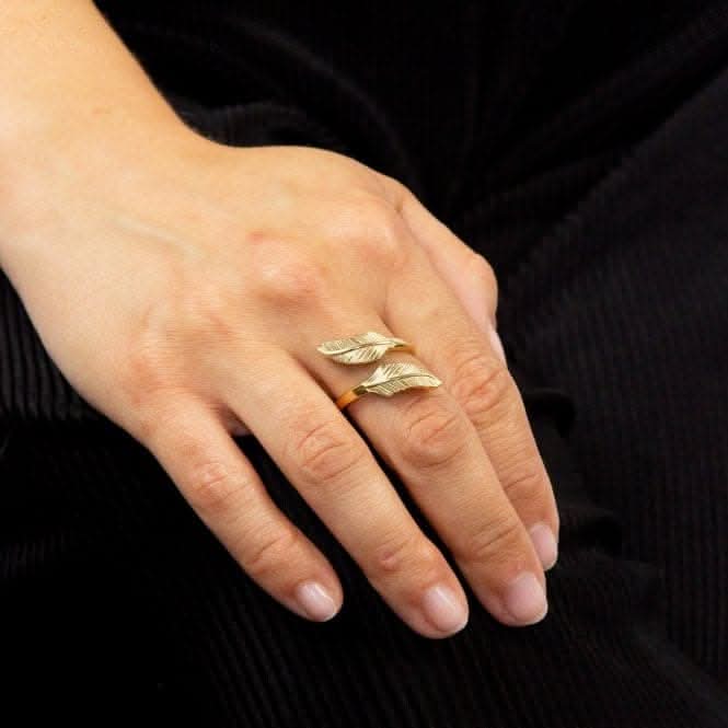 Yellow Gold Plated Feather Wrap Around Ring R3776