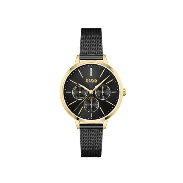 Hugo Boss Womens 1502601 Symphony Gold Tone And Black Mesh Bracelet Watch