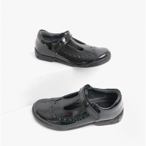 Start-Rite LEAP FROG Girls Leather T-Bar School School Shoes Patent Black