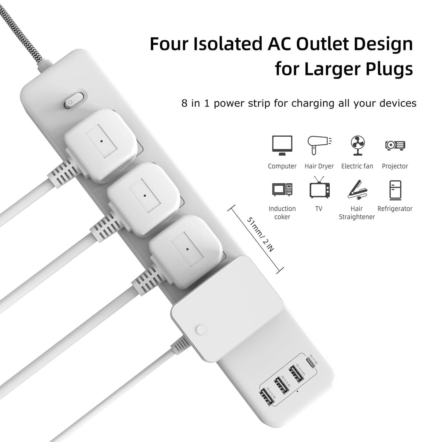 Maplin 2m 4-Socket UK Power Switch Extension Lead with 3x USB-A / 1x USB-C Ports