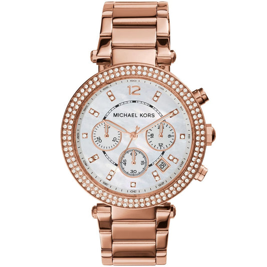 Michael Kors Women’s Watch Stainless Steel Rose Gold Strap With Mother Of Pearl Dial MK5491