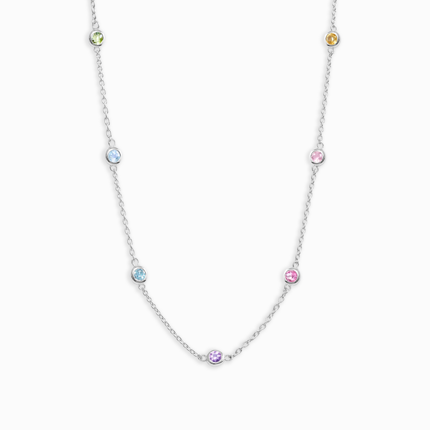Rainbow Gemstone Necklace in Sterling Silver