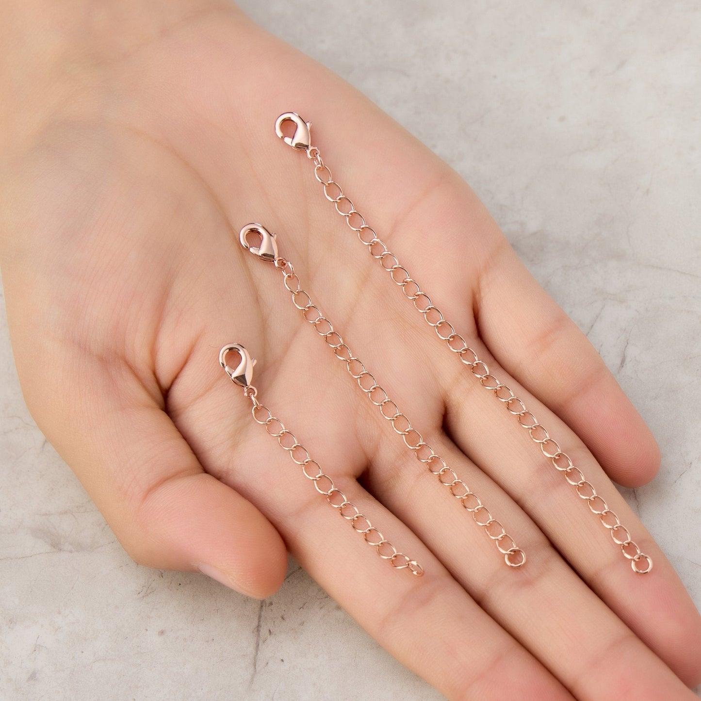 3 Pack of 2" 3" 4" Inch Rose Gold Plated Necklace Chain Extenders