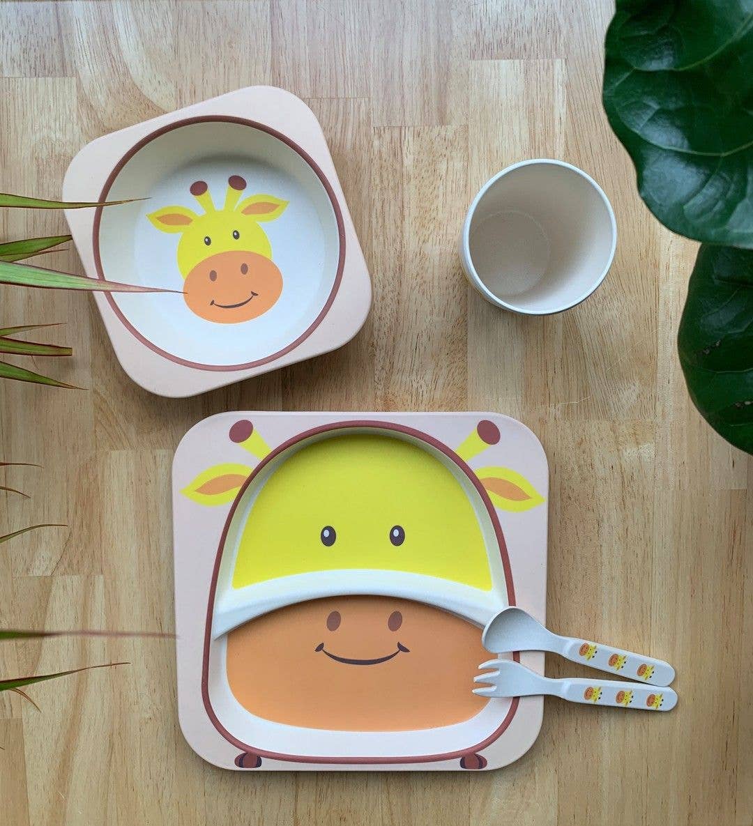 Giraffe Bamboo Kids Dinner Set – 5 Piece Eco-Friendly Tableware