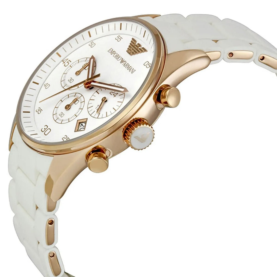 Emporio Armani Mens Watch Silicone White Strap with White Dial and Gold Case AR5919 Sportivo