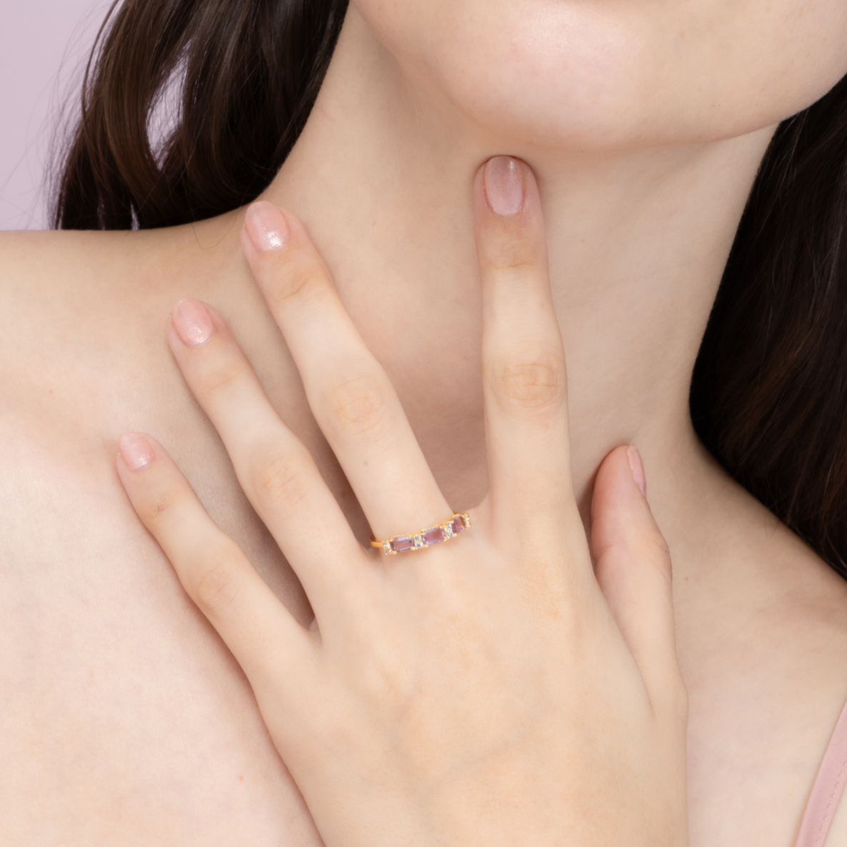 Lavender Amethyst Emerald Cut Eternity Ring in 18k Gold Vermeil