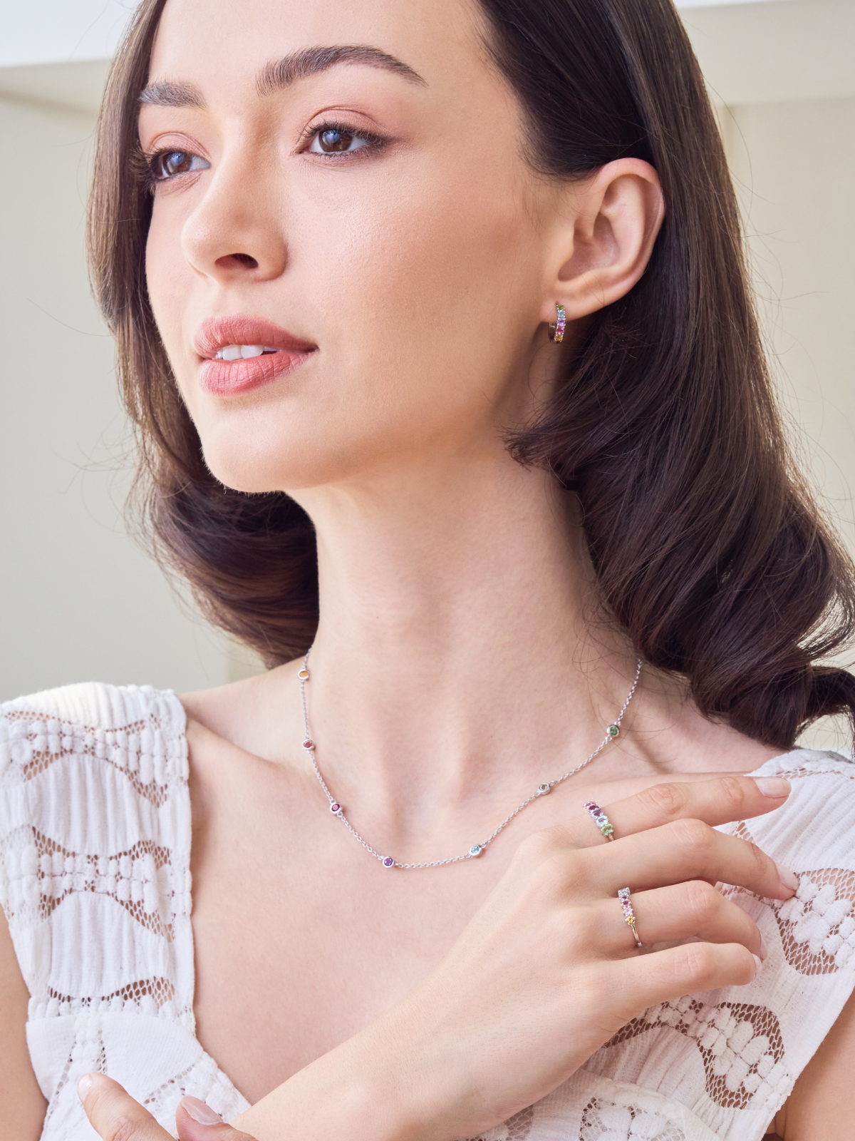 Rainbow Gemstone Necklace in Sterling Silver