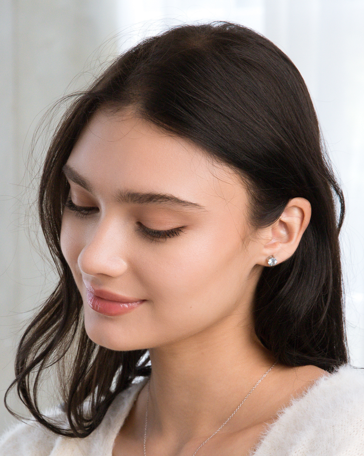 Blue Topaz Round Stud Earrings 6 mm in Sterling Silver