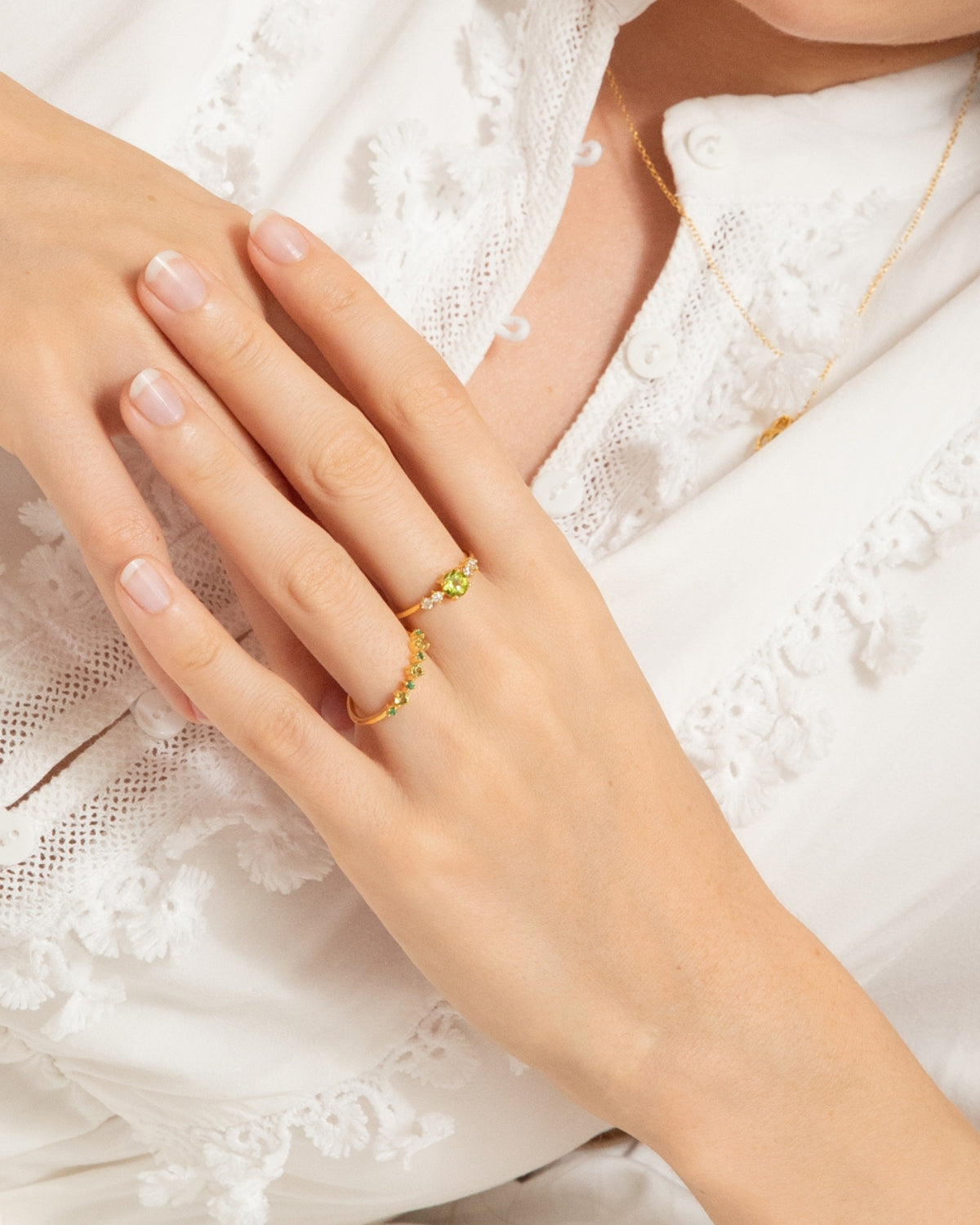 Peridot Five Stone Ring in 18k Gold Vermeil