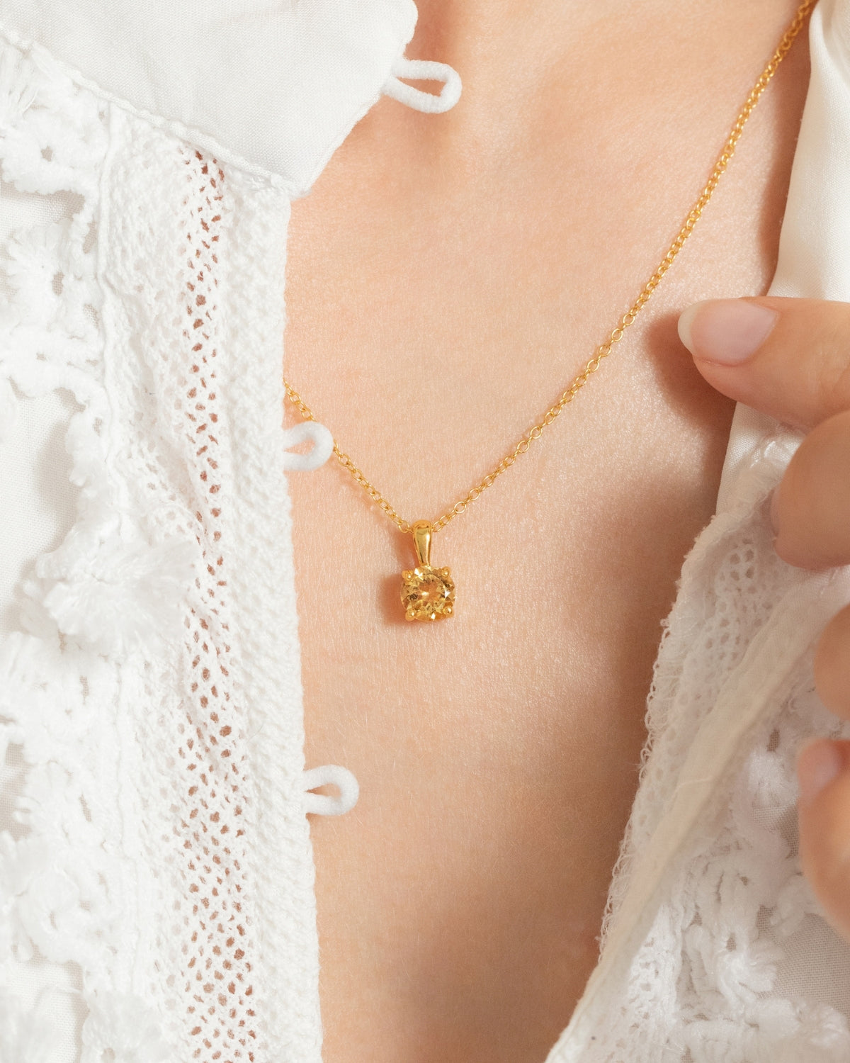 Citrine Solitaire Pendant Necklace in 18k Gold Vermeil