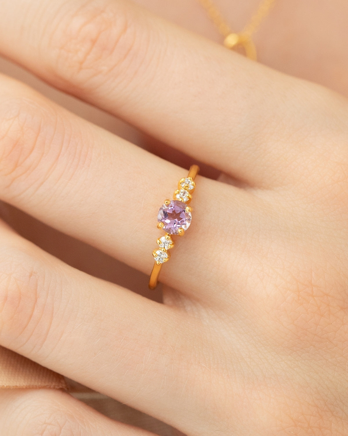 Lavender Amethyst Five Stone Ring in 18k Gold Vermeil