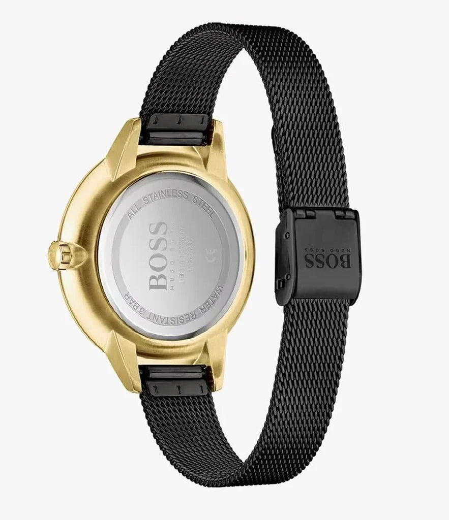 Hugo Boss Womens 1502601 Symphony Gold Tone And Black Mesh Bracelet Watch