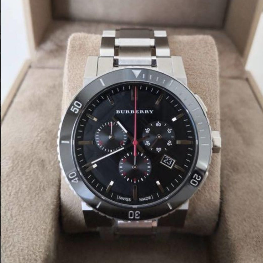 Burberry Men’s Watch Stainless Steel Silver Strap With Black Dial BU9380 The City