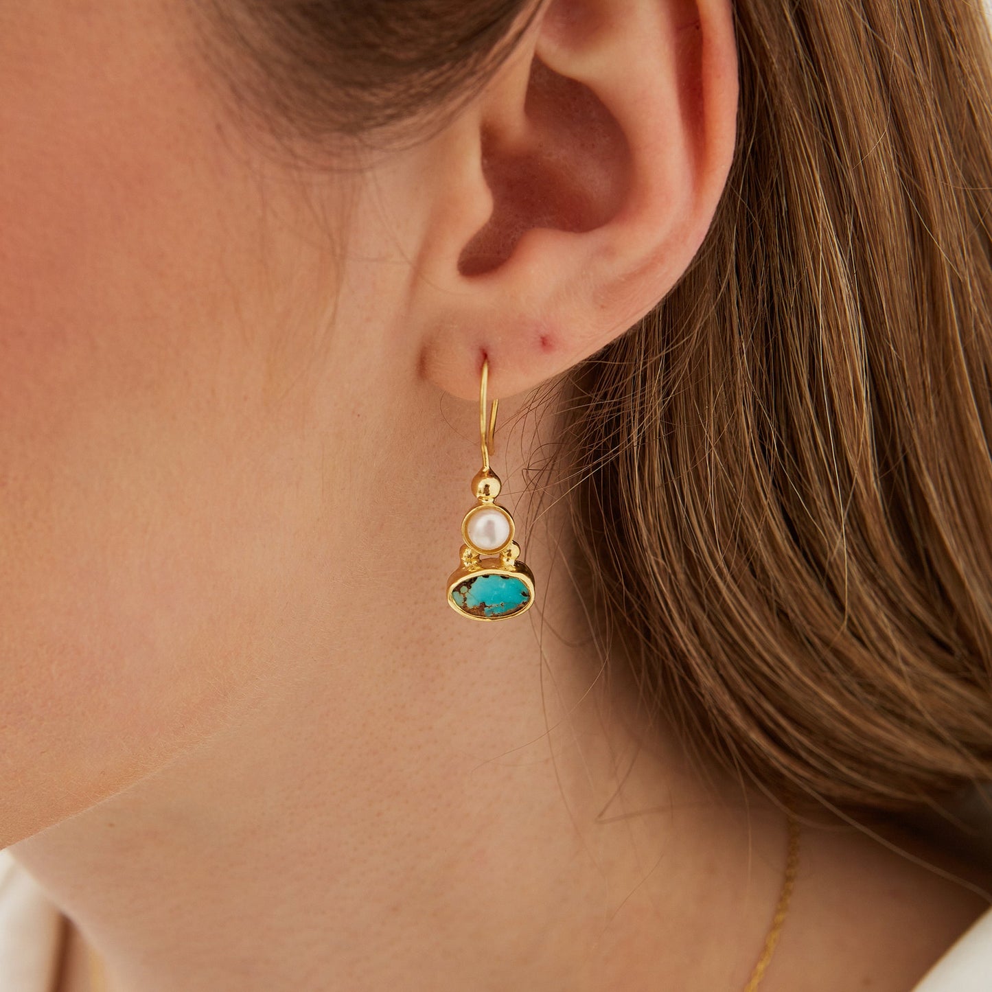 Authentic Turquoise Sterling Silver Drop Gold Plated Earrings