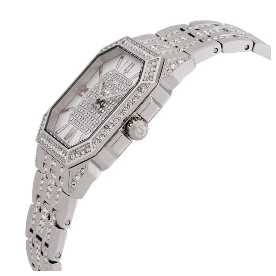 Bulova Crystal Mens Silver Watch 96a285