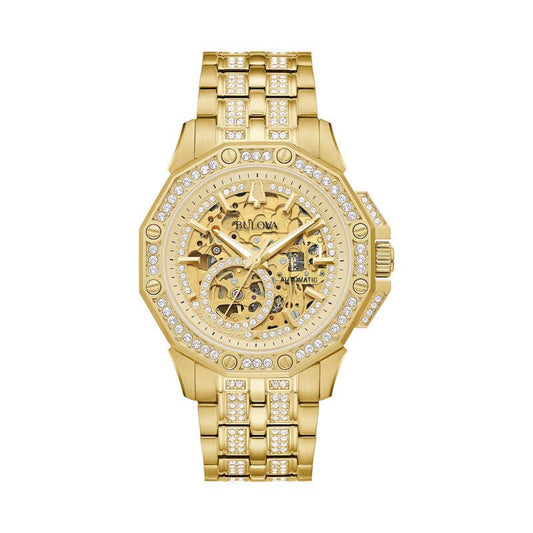 Bulova Crystal Mens Gold Watch 98a292
