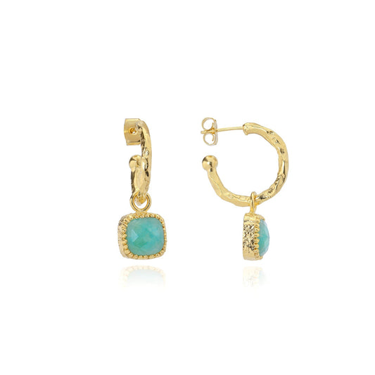 Tetra Square Gemtone Charm Hoops with Amazonite