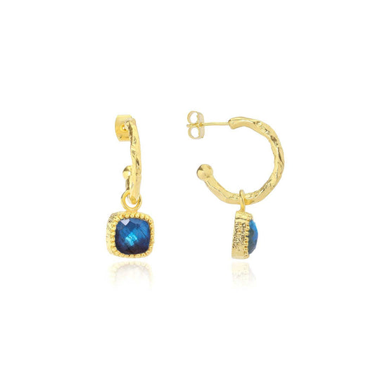 Tetra Square Gemtone Charm Hoops with Labradorite