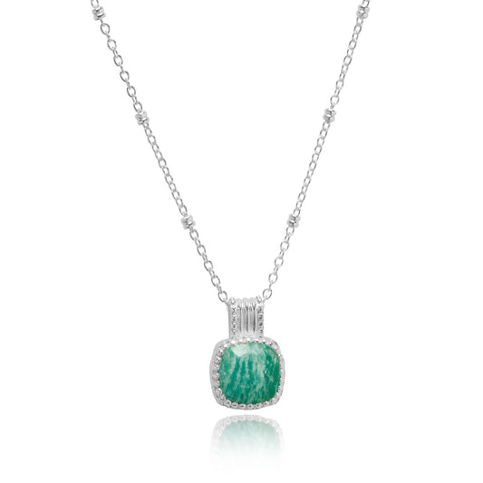 Tetra Square Gemstone Pendant Silver Amazonite