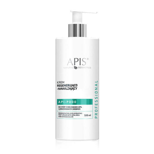 Apis APIS API-PODO Regenerating & Moisturising Foot Cream with 20% Urea and Ionised Silver – Intensive hydration for dry, rough feet | 500ml