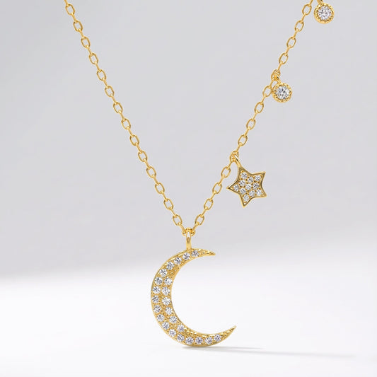 Ariya Moon & Star Charm Necklace | 18k Gold Plated