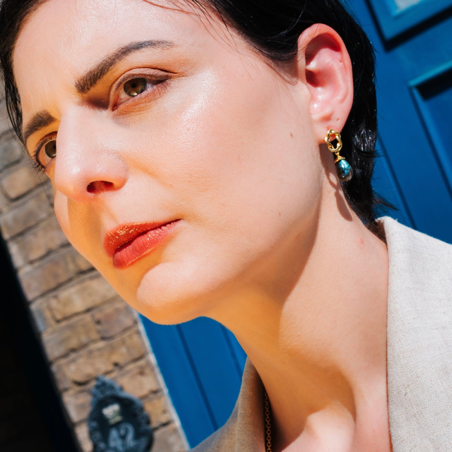 Moirai Twisted Loop Earrings Labradorite