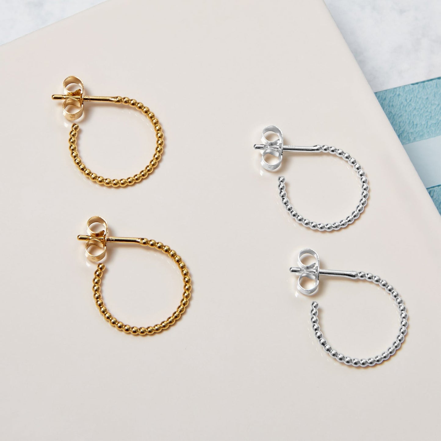 Mini Sphere Hoop Stud Earrings - Gold