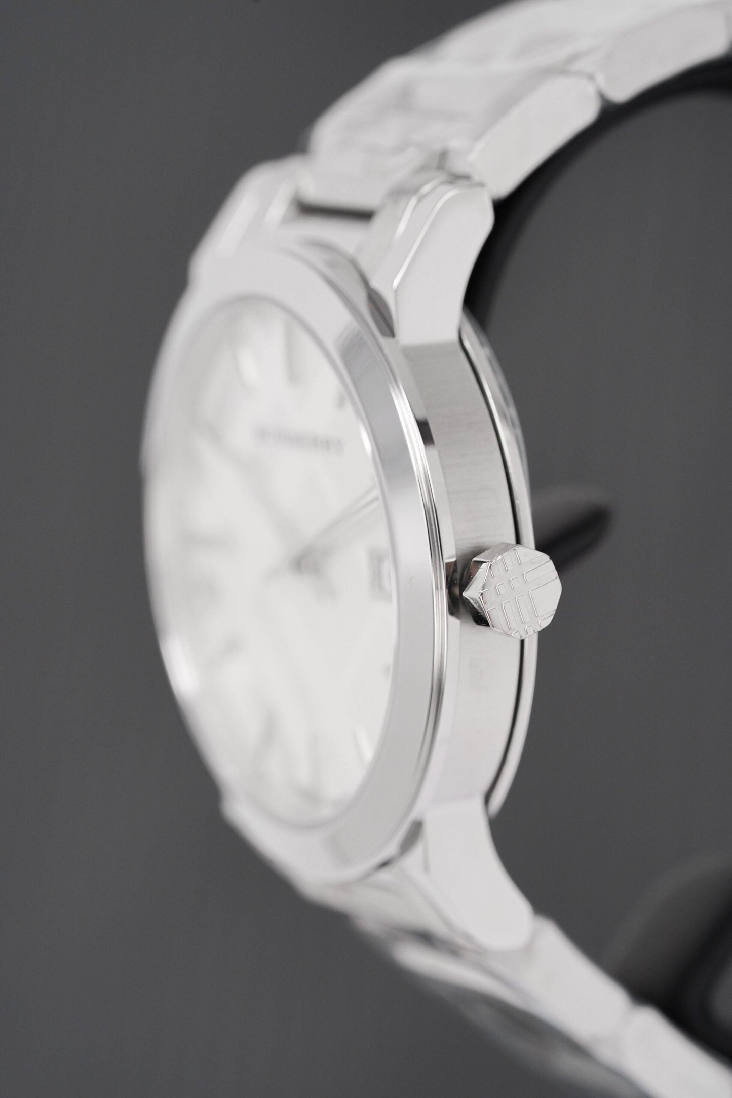 Burberry Mens Watch The City Engraved Checked Steel Bu9037