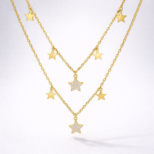 Blake Double Row Star Necklace | 18k Gold Plated