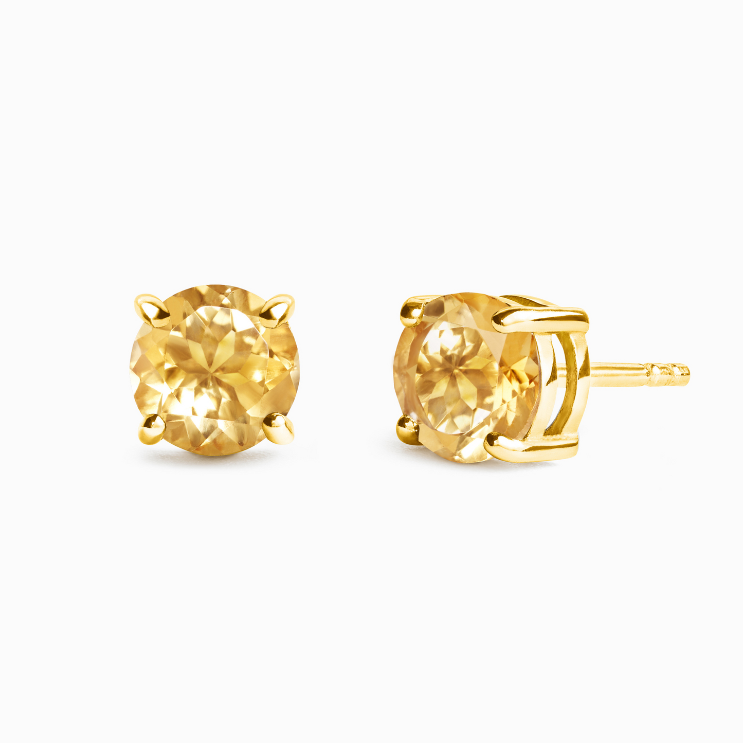 Citrine Round Stud Earrings 6 mm in 18k Gold Vermeil