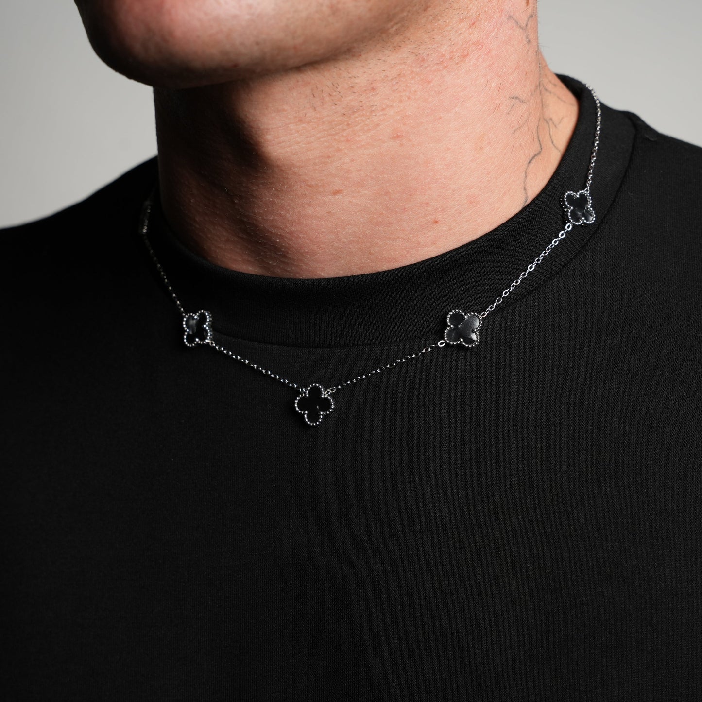 Silver Clover Necklace (Black)