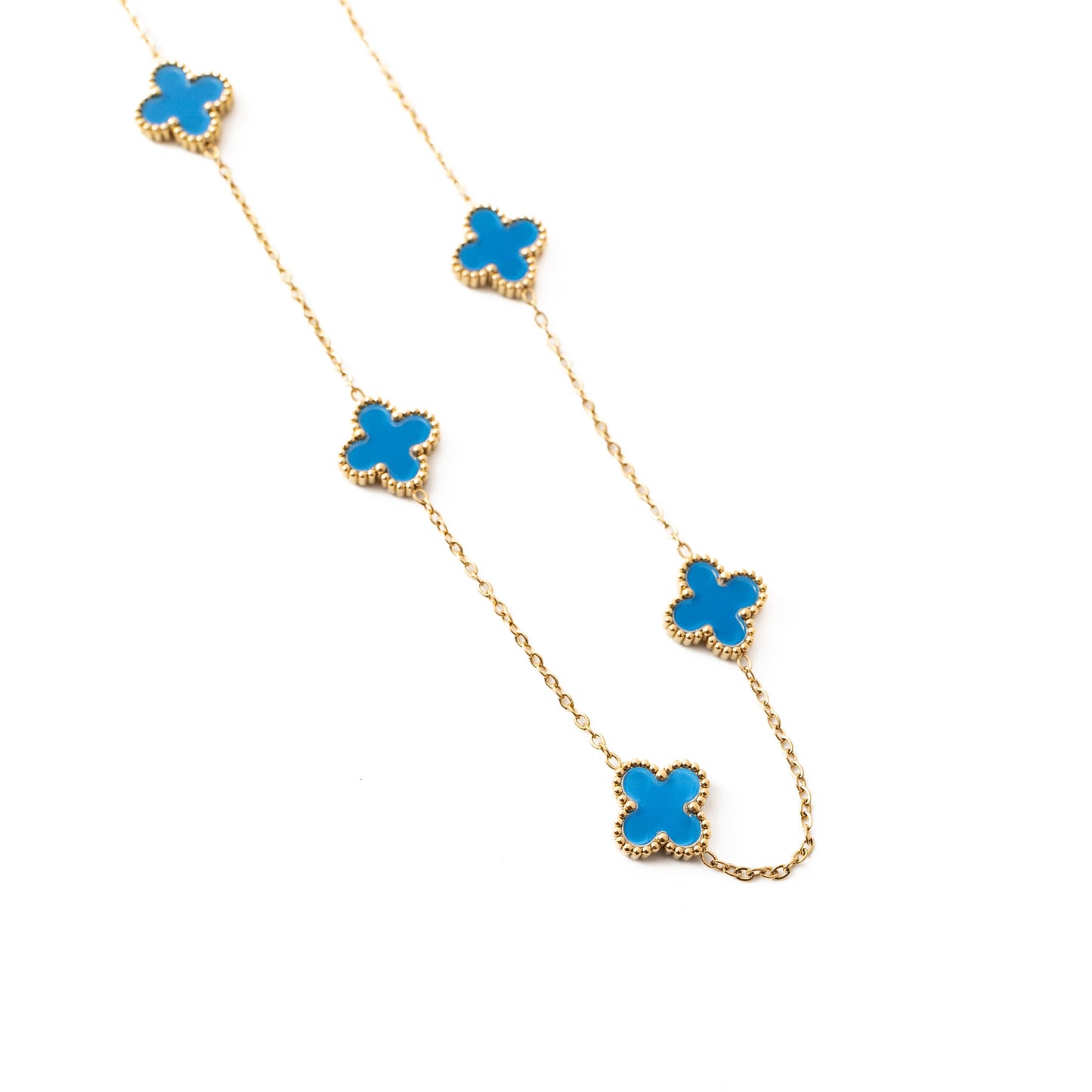 Gold Clover Necklace (Blue)