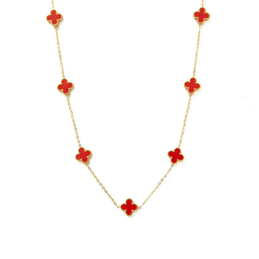 Gold Clover Necklace (Red)