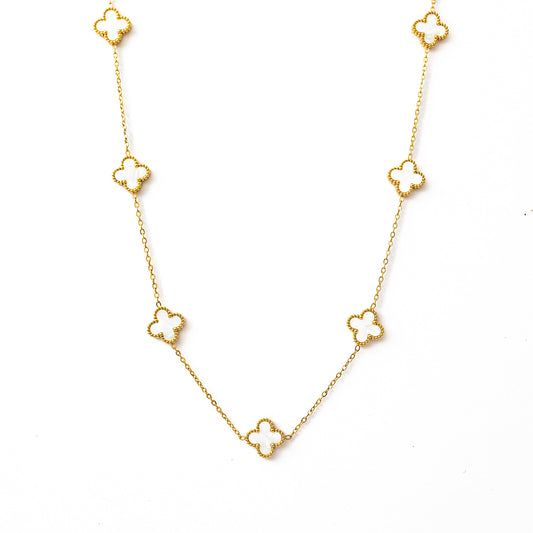 Gold Clover Necklace (White)