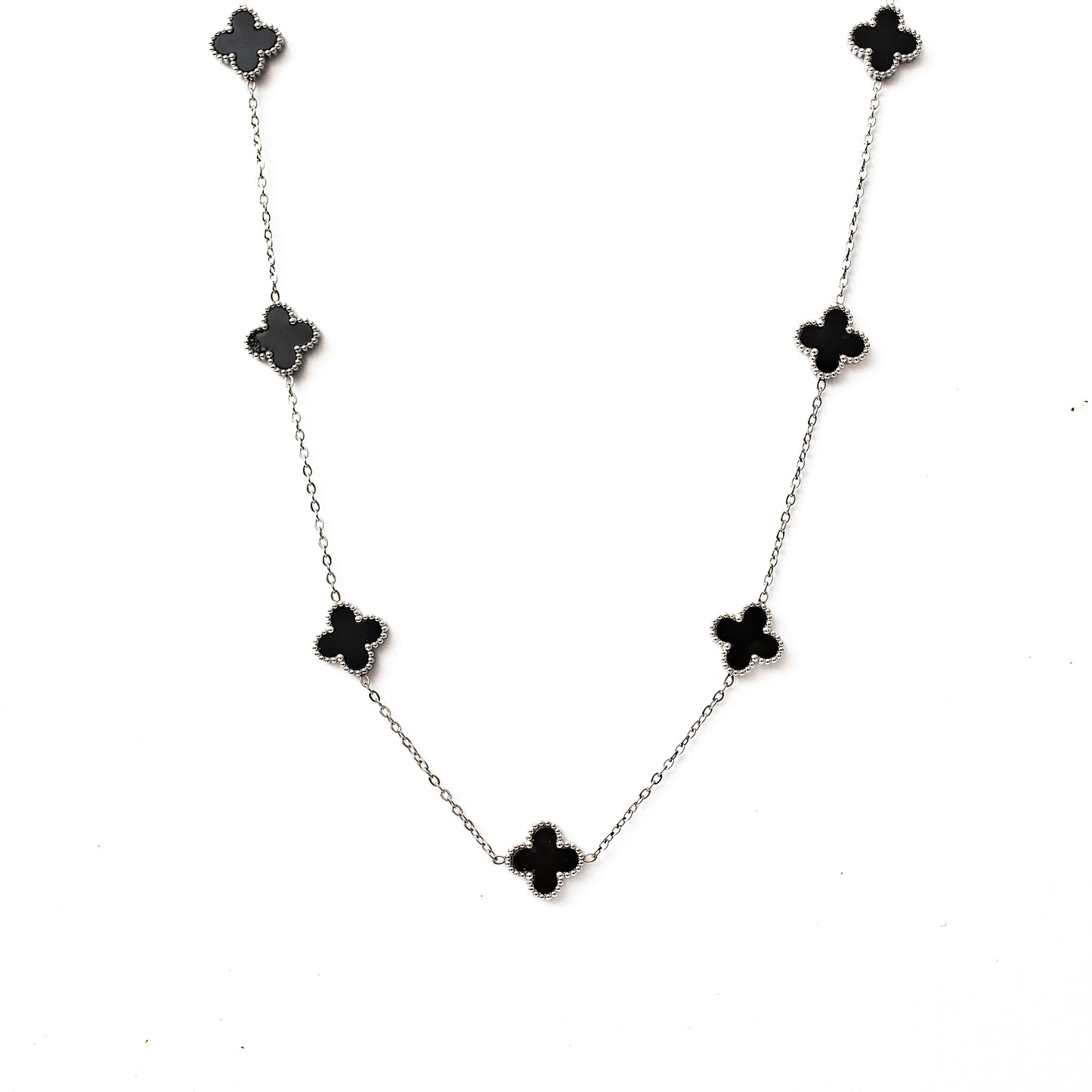 Silver Clover Necklace (Black)