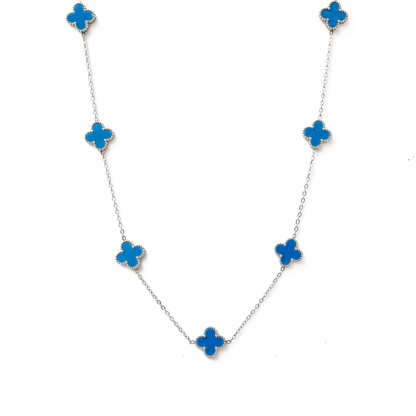 Silver Clover Necklace (Blue)
