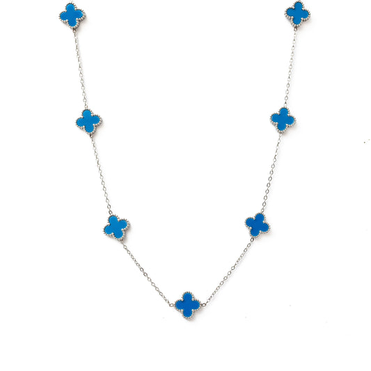 Silver Clover Necklace (Blue)