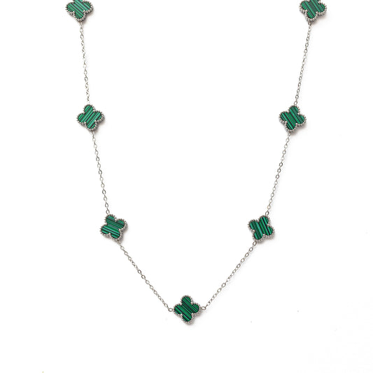 Silver Clover Necklace (Green)