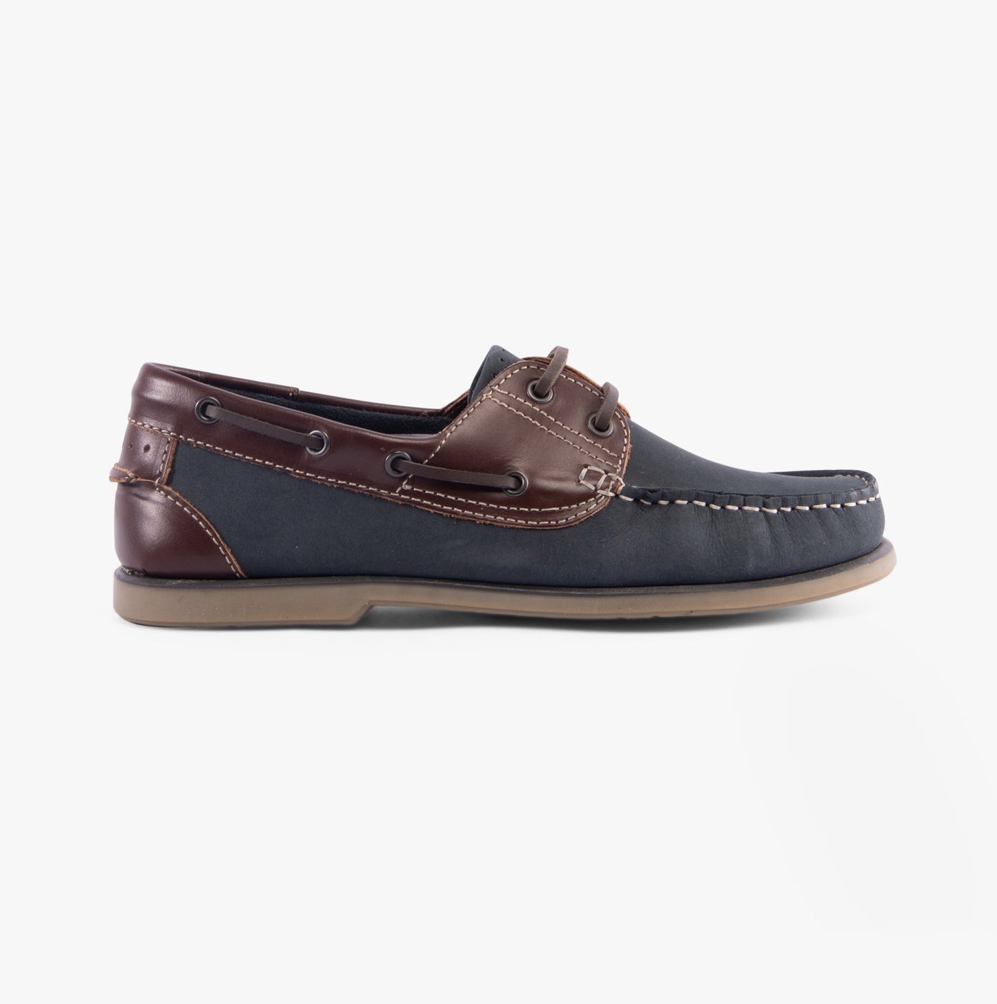 DEK RIVER Mens Nubuck Moccasin Boat Shoes Navy Blue/Brown