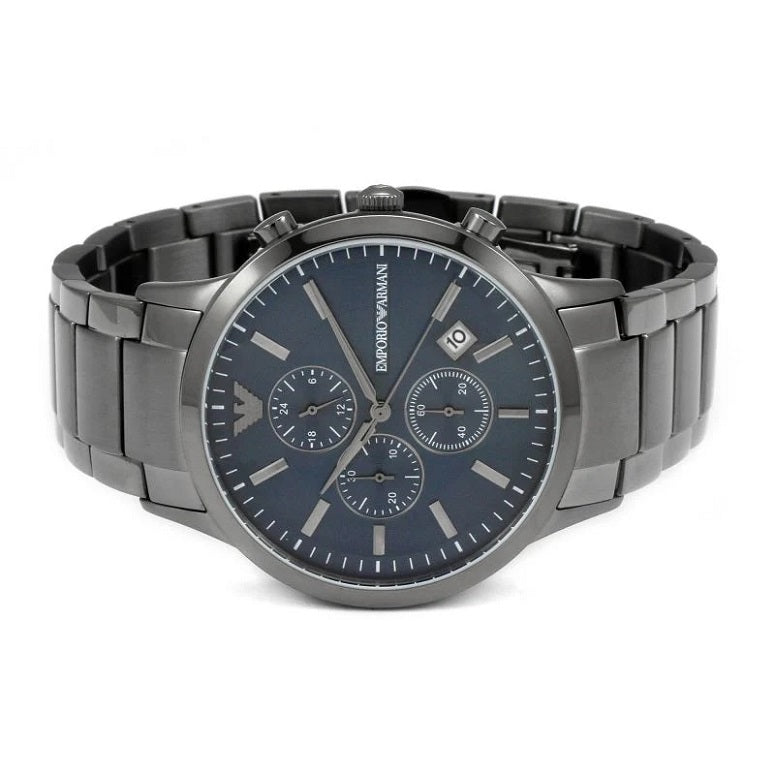 Emporio Armani Mens Watch Stainless Steel Grey Strap & Blue Dial AR11215 Renato