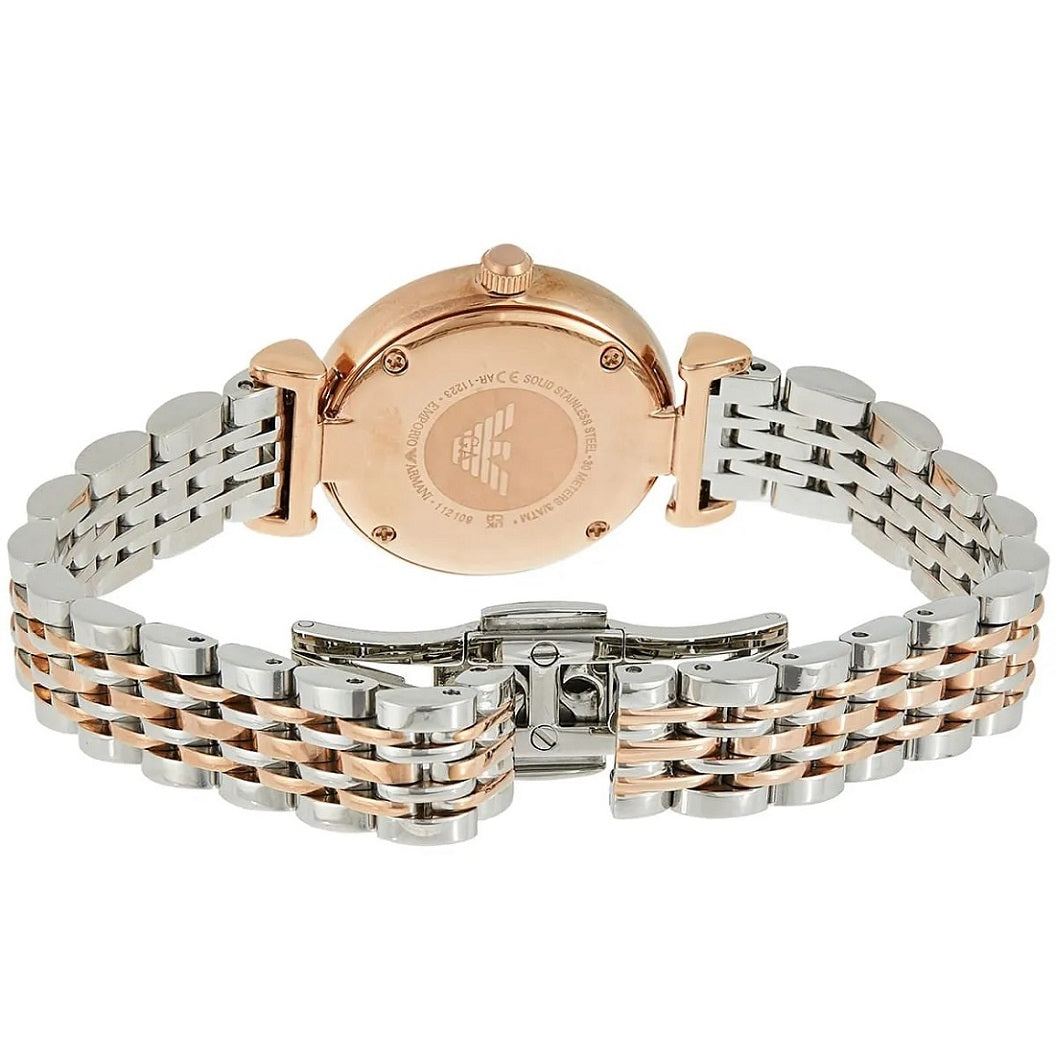 Emporio Armani Womens Watch Stainless Steel Silver And Rose Gold Tone Strap & Rose Gold Dial AR11223 Gianni T-Bar