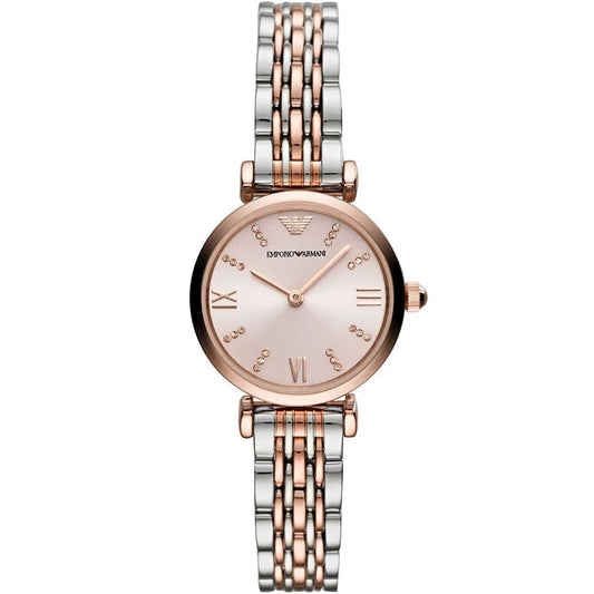 Emporio Armani Womens Watch Stainless Steel Silver And Rose Gold Tone Strap & Rose Gold Dial AR11223 Gianni T-Bar