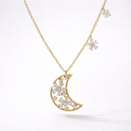 Flora Flower Moon Pendant Necklace | 18k Gold Plated