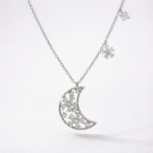 Flora Flower Moon Pendant Necklace | 925 Sterling Silver