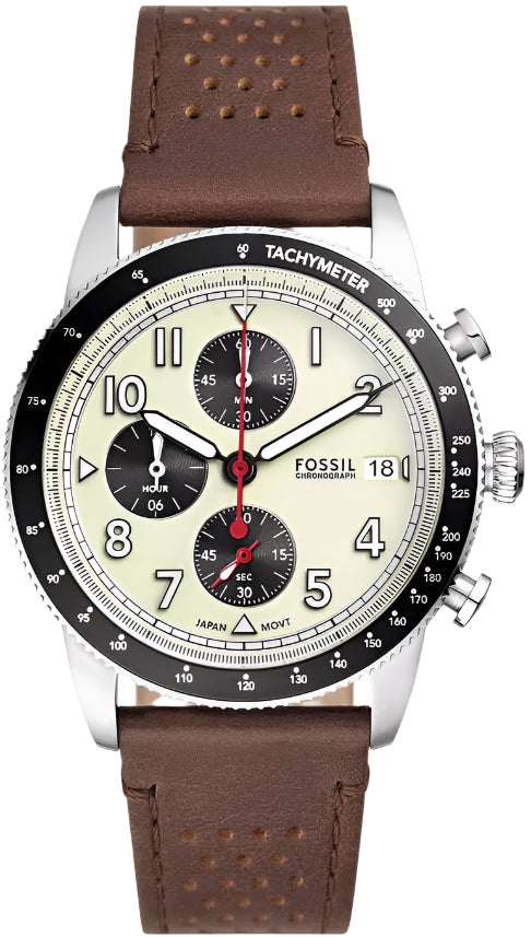Fossil Sport Tourer Chronograph Brown Leather Strap Cream Dial Men S Watch Fs6042