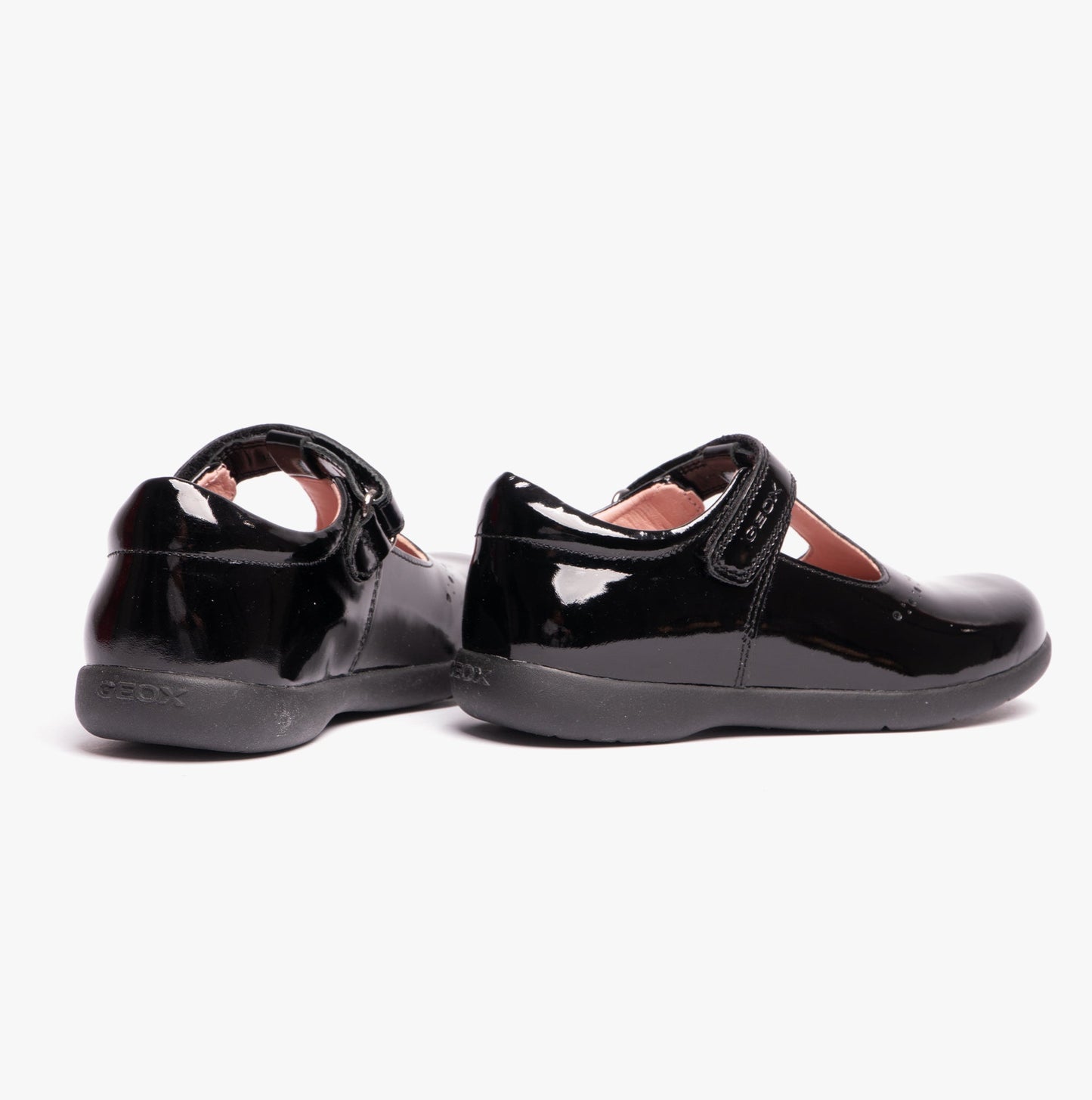 GEOX NAIMARA G B Girls Leather Touch Fasten School Shoes Patent Black