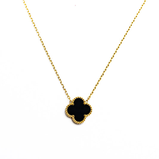 Gold Single Clover Necklace (Black)